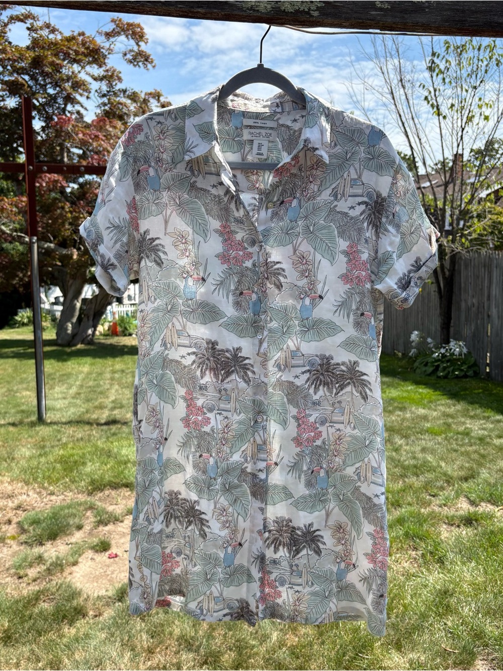 Rachel Zoe tropical toucan shirt dress Size S